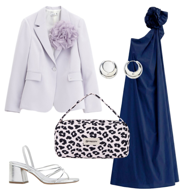 Outfit donna - Glamour con l\'abito monospalla. Stile Chic per Cerimonia. Abbinamento con sandali col tacco, orecchini, vestiti lunghi, blazer, borse a spalla.