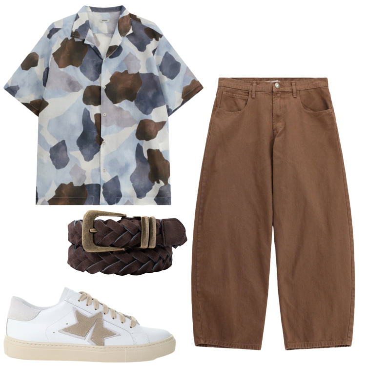 Outfit uomo - Total look #2456223. Stile Casual per Tutti i giorni. Abbinamento con pantaloni, camicie a manica corta, sneakers, cinture.