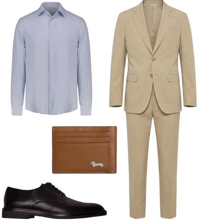 Outfit uomo - Abito doppelganger. Stile Business/Elegante per Tutti i giorni. Abbinamento con portafogli, abiti, scarpe stringate, camicie.