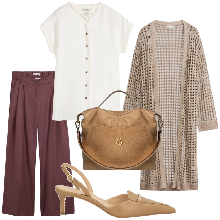 Outfit donna - Total look #2456236. Stile Trendy per Ufficio. Abbinamento con décolleté, cardigans, pantaloni, tuniche, borse a mano.