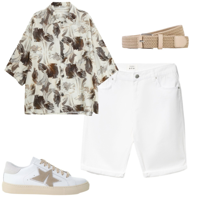 Outfit uomo - Agosto. Stile Casual per Tutti i giorni. Abbinamento con cinture, camicie a manica corta, sneakers, bermuda.