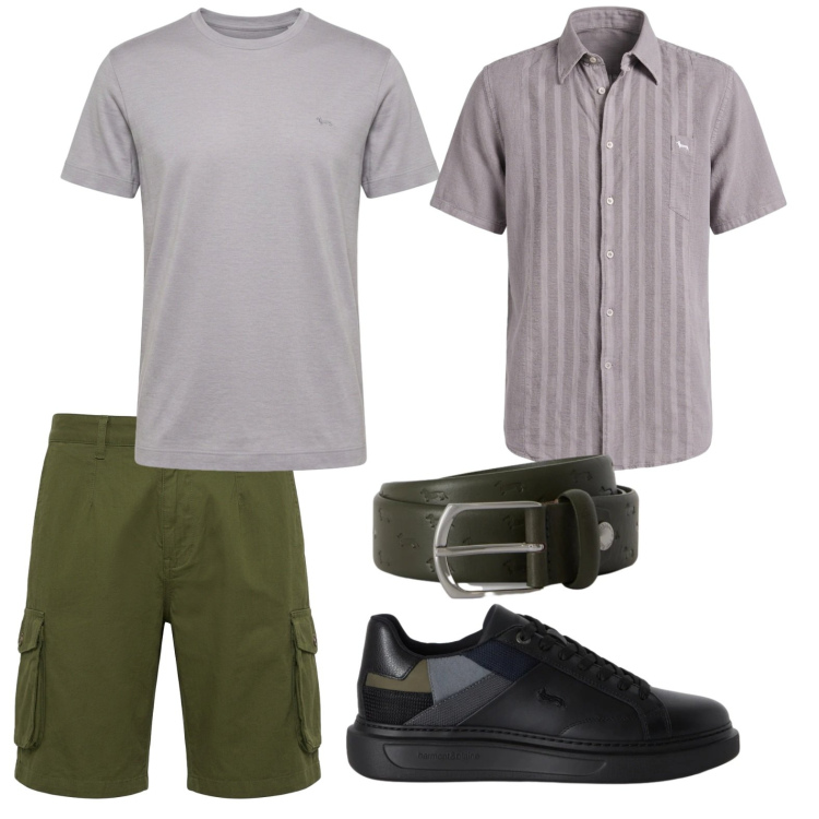 Outfit uomo - Vacanza wild. Stile Trendy per Tutti i giorni. Abbinamento con bermuda, sneakers, t-shirt, camicie a manica corta, cinture.