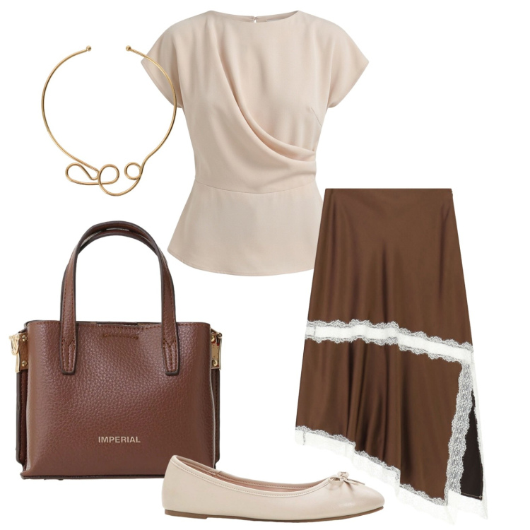 Outfit donna - Panna e cioccolato. Stile Bon Ton per Tutti i giorni. Abbinamento con ballerine, gonne longuette, borse a tracolla, collane, bluse.