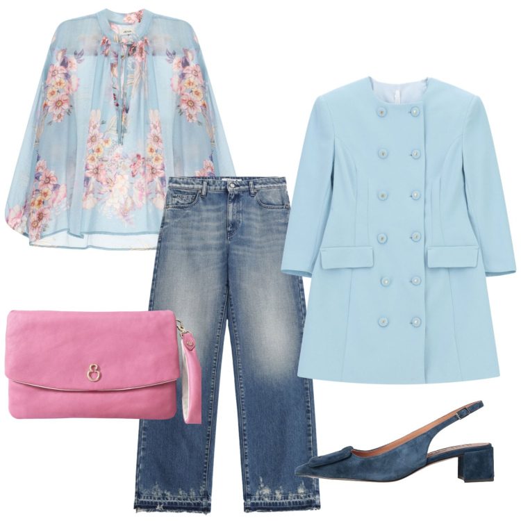 Outfit donna - Il cielo addosso. Stile Bon Ton per Tutti i giorni. Abbinamento con décolleté, vestiti corti, bluse, jeans, pochette.