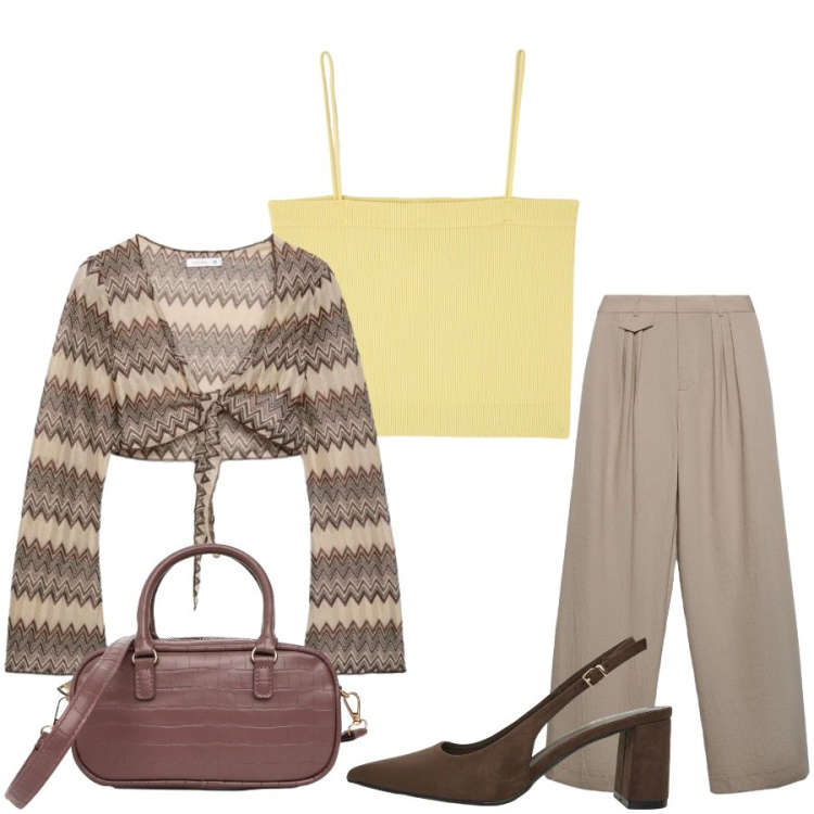 Outfit donna - Total look #2456297. Stile Casual chic per Tutti i giorni. Abbinamento con pantaloni, blazer, décolleté, borse a tracolla, top.