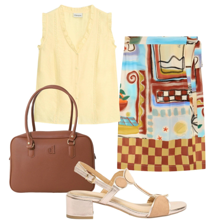 Outfit donna - Total look #2456353. Stile Casual chic per Serata fuori. Abbinamento con sandali col tacco, canottiere, gonne longuette, borse a mano.
