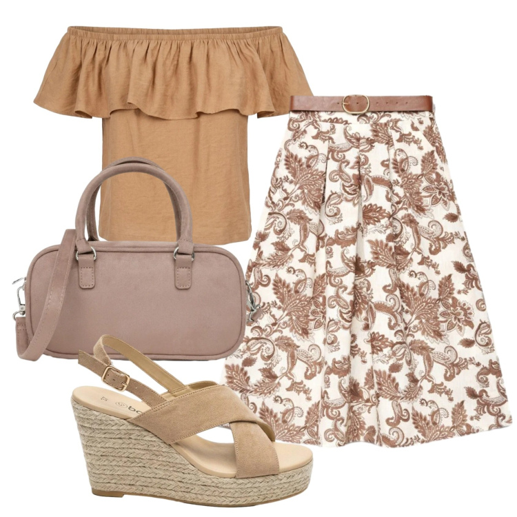Outfit donna - Total look #2456360. Stile Boho per Tutti i giorni. Abbinamento con sandali col tacco, gonne lunghe, borse a tracolla, top.
