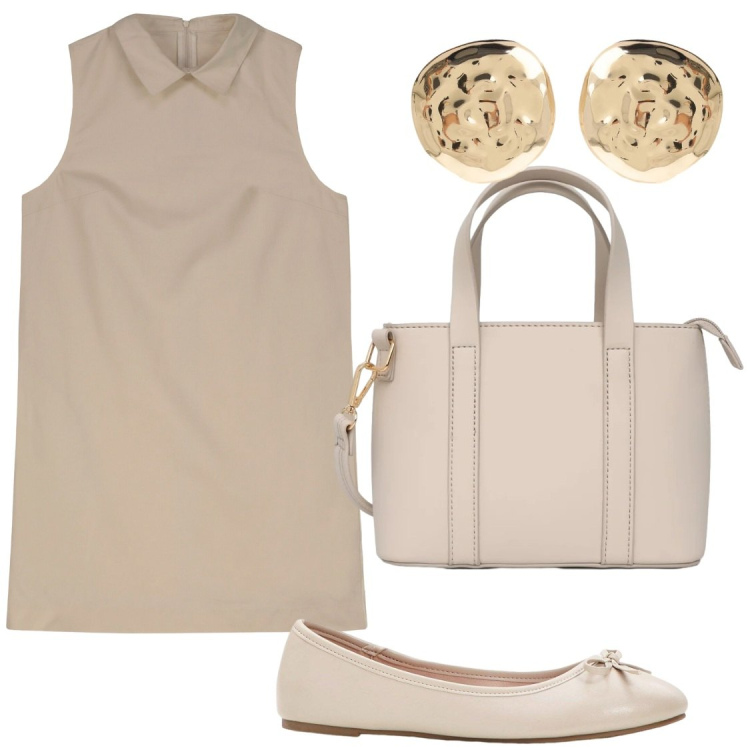 Outfit donna - Scamicito per lavoro. Stile Chic per Ufficio. Abbinamento con ballerine, orecchini, borse a tracolla, vestiti a tubino.