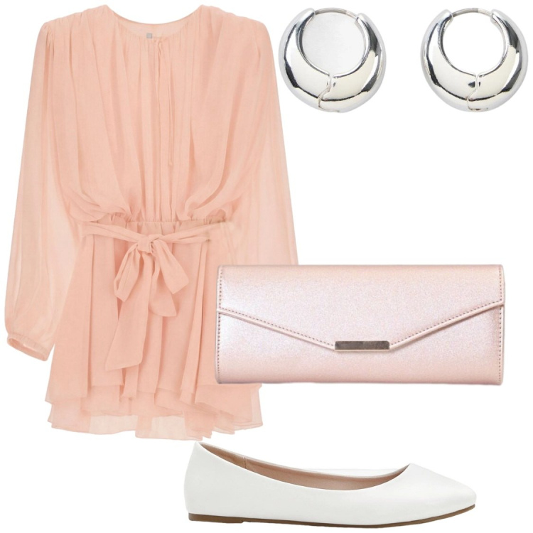 Outfit donna - Occasioni di settembre. Stile Chic per Serata fuori. Abbinamento con ballerine, orecchini, vestiti corti, clutch.