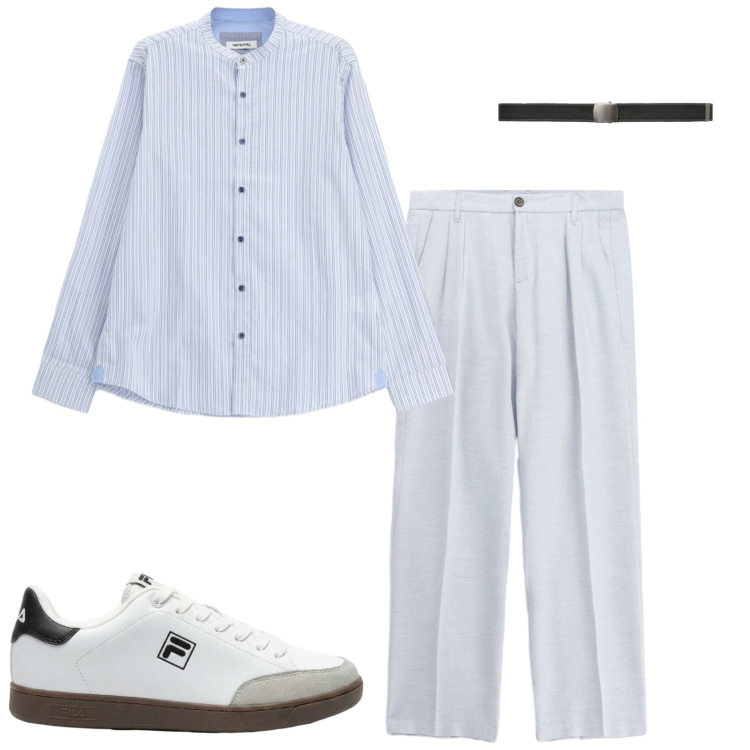 Outfit uomo - Serata con amici. Stile Casual per Serata speciale. Abbinamento con sneakers, pantaloni, camicie, cinture.