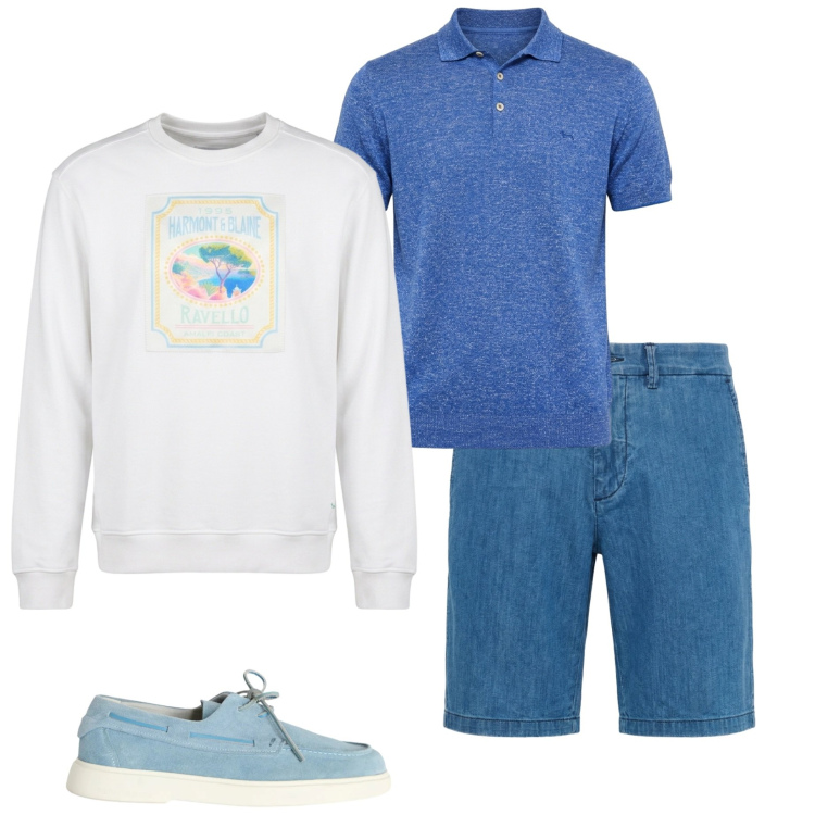 Outfit uomo - Temporali all\' improvviso. Stile Casual per Tutti i giorni. Abbinamento con bermuda, felpe, scarpe stringate, polo.