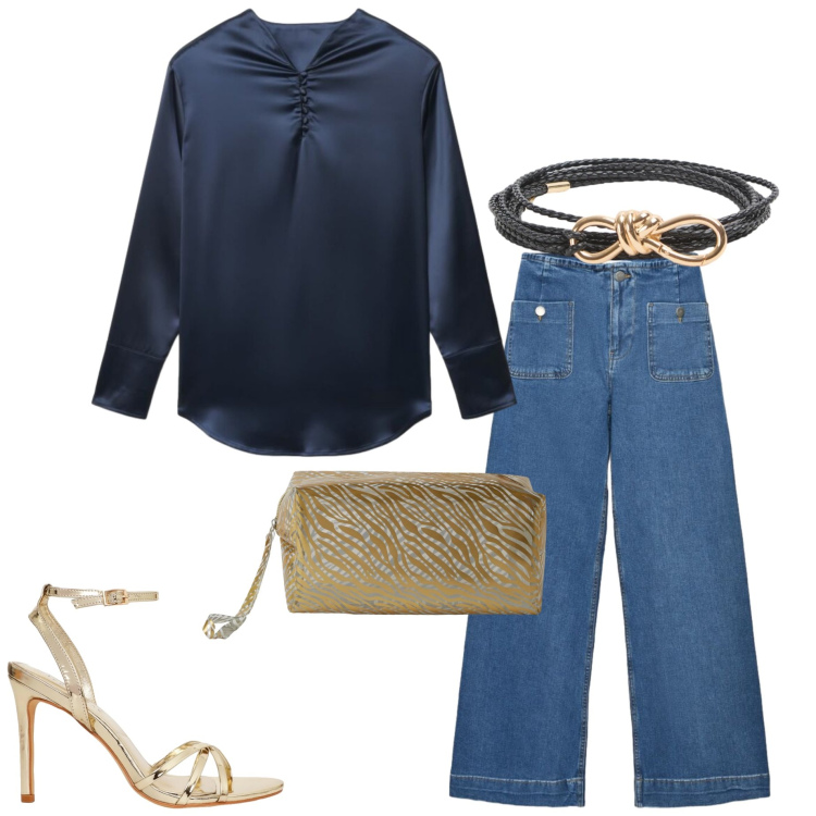 Outfit donna - Terranova infinite Summer. Stile Casual chic per Serata fuori. Abbinamento con valigie, cinture, sandali col tacco, jeans, bluse.