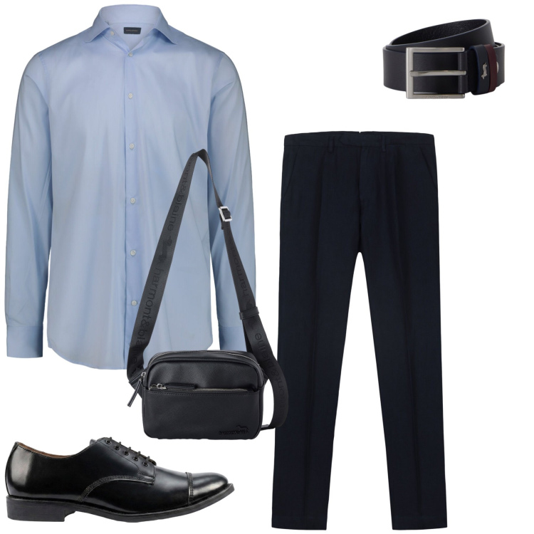 Outfit uomo - Total look #2456477. Stile Casual per Tutti i giorni. Abbinamento con borse sportive, cinture, pantaloni, camicie, scarpe stringate.