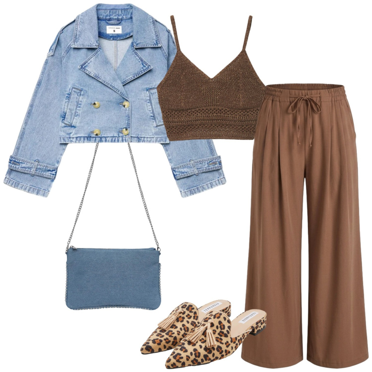 Outfit donna - Total look #2456497. Stile Casual chic per Tutti i giorni. Abbinamento con caban, pantaloni, borse a tracolla, top, sabot.