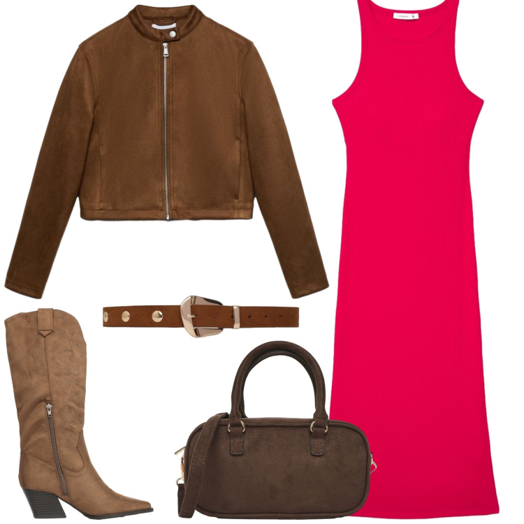 Outfit donna - Total look #2456500. Stile Casual chic per Tutti i giorni. Abbinamento con giacche, vestiti midi/longuette, stivali, borse a tracolla, cinture.