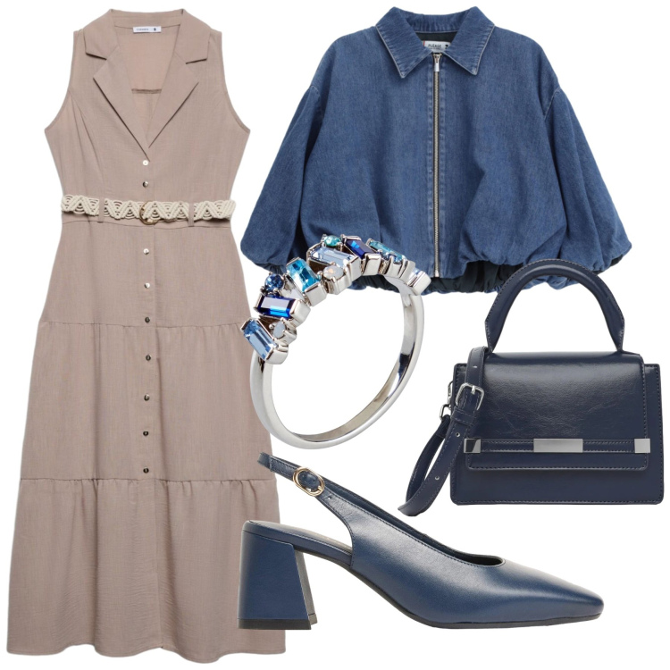 Outfit donna - Total look #2456514. Stile Romantica per Ufficio. Abbinamento con décolleté, anelli, vestiti chemisier, borse a tracolla, blazer.