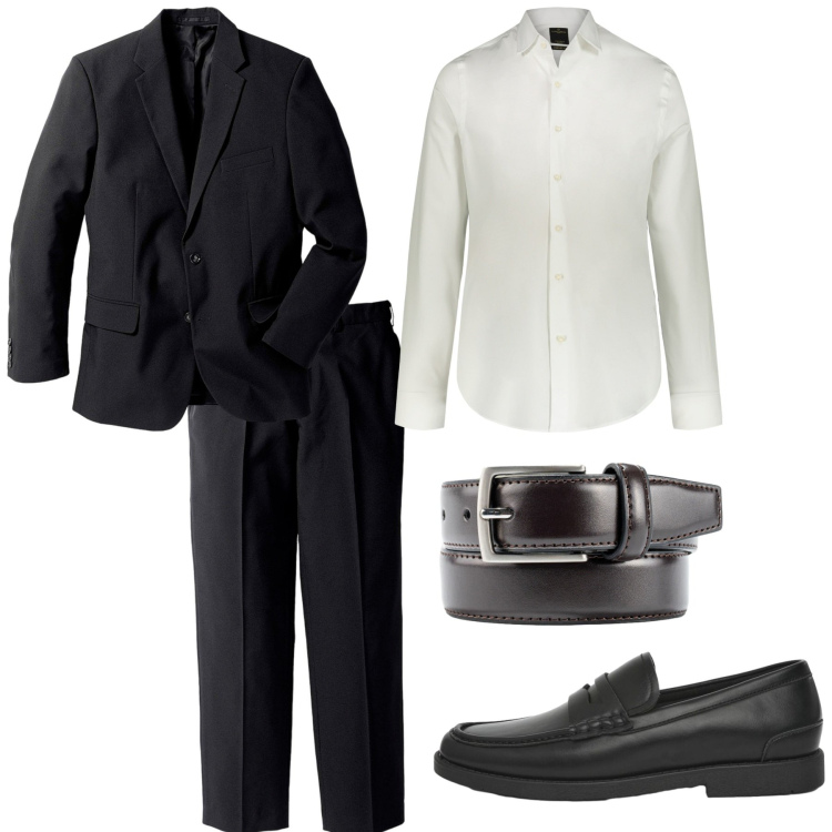 Outfit uomo - Total look #2456516. Stile Business/Elegante per Cerimonia. Abbinamento con giacche, scarpe stringate, camicie, cinture.