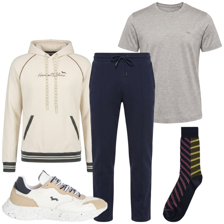 Outfit uomo - Total look #2456518. Stile Urban per Sport. Abbinamento con pantaloni, felpe con cappuccio, sneakers, t-shirt, calzini.