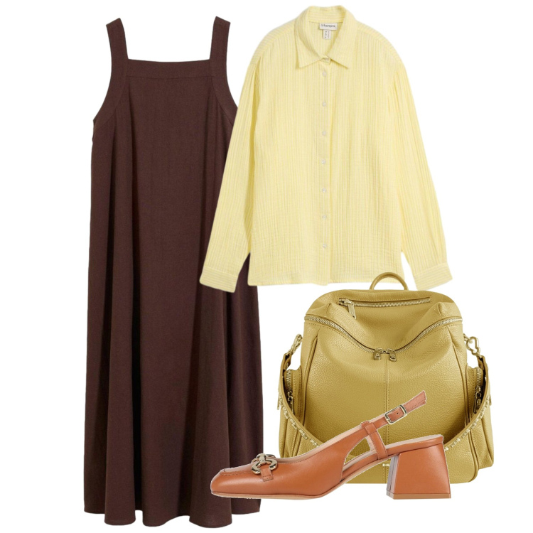 Outfit donna - Tonalità terra. Stile Bon Ton per Ufficio. Abbinamento con décolleté, vestiti lunghi, camicie, zaini.