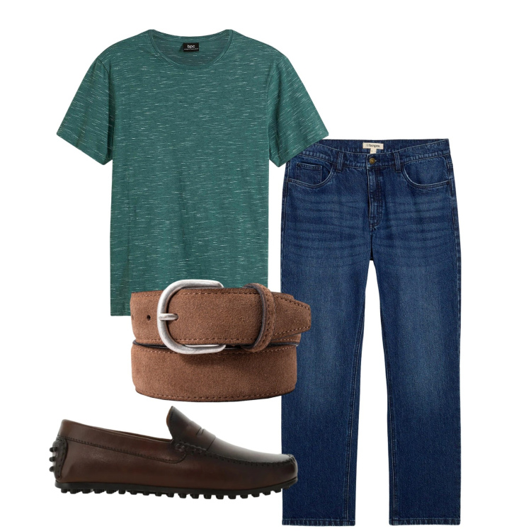 Outfit uomo - Total look #2456550. Stile Casual per Tutti i giorni. Abbinamento con t-shirt, jeans dritti, scarpe stringate, cinture.