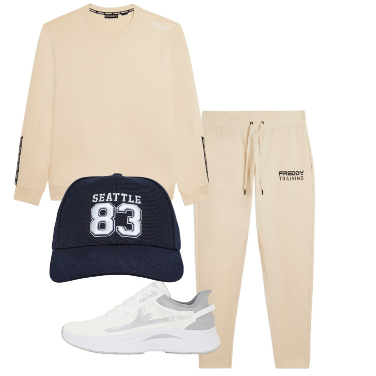 Outfit uomo - Total look #2456552. Stile Urban per Sport. Abbinamento con cappelli con visiera, felpe, pantaloni, sneakers.