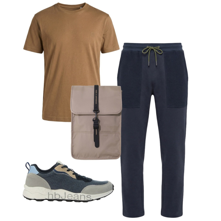 Outfit uomo - Total look #2456553. Stile Casual per Tutti i giorni. Abbinamento con t-shirt, sneakers, pantaloni, borse sportive.