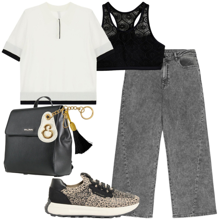 Outfit donna - Total look #2456556. Stile Bon Ton per Tutti i giorni. Abbinamento con zaini, sneakers, top, polo, jeans, portachiavi.
