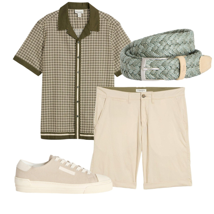 Outfit uomo - Total look #2456557. Stile Casual per Tutti i giorni. Abbinamento con camicie a manica corta, bermuda, sneakers, cinture.