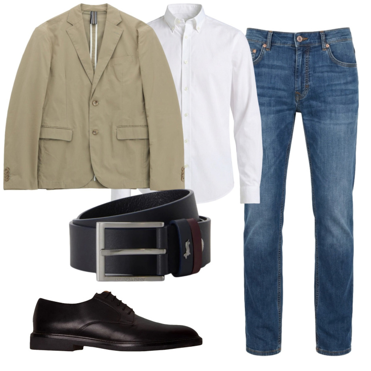 Outfit uomo - Total look #2456559. Stile Casual per Serata speciale. Abbinamento con jeans, camicie, cinture, giacche, scarpe stringate.