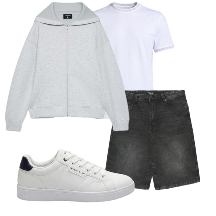 Outfit uomo - Total look #2456561. Stile Casual per Tutti i giorni. Abbinamento con sneakers, t-shirt, felpe con cappuccio, shorts.