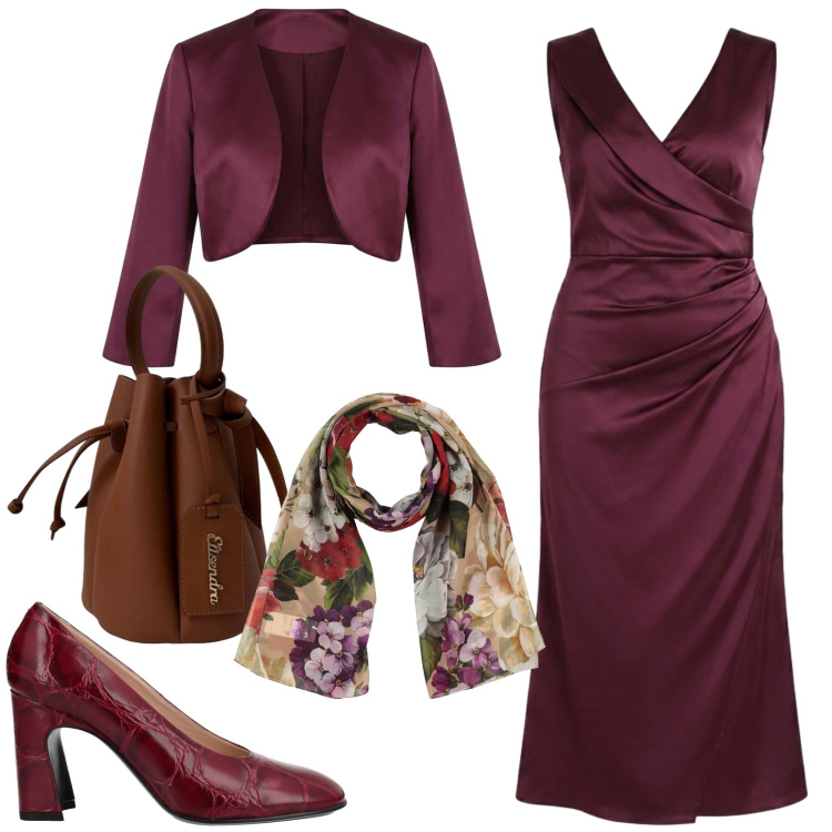 Outfit donna - Chic. Stile Chic per Cerimonia. Abbinamento con décolleté, sciarpe, vestiti midi/longuette, bolero, borse a secchiello.