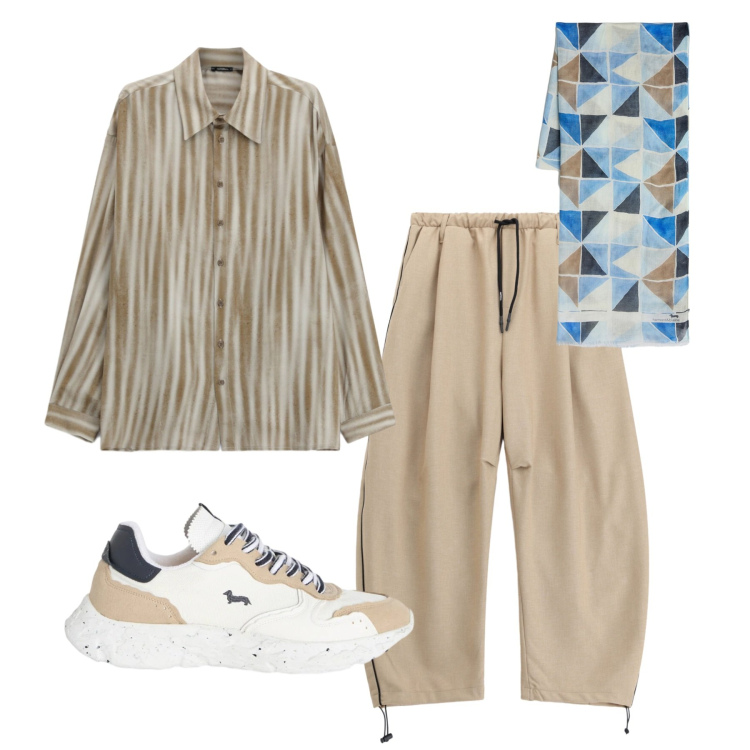 Outfit uomo - Total look #2456565. Stile Trendy per Tutti i giorni. Abbinamento con sciarpe, sneakers, pantaloni, camicie.