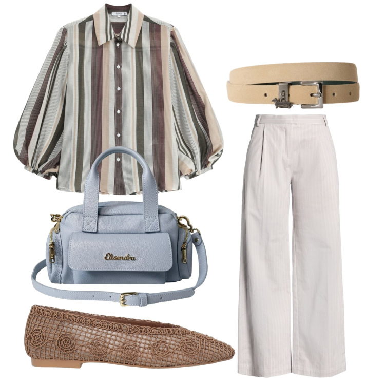 Outfit donna - Total look #2456587. Stile Urban per Tutti i giorni. Abbinamento con pantaloni, ballerine, cinture, camicie, borse a mano.