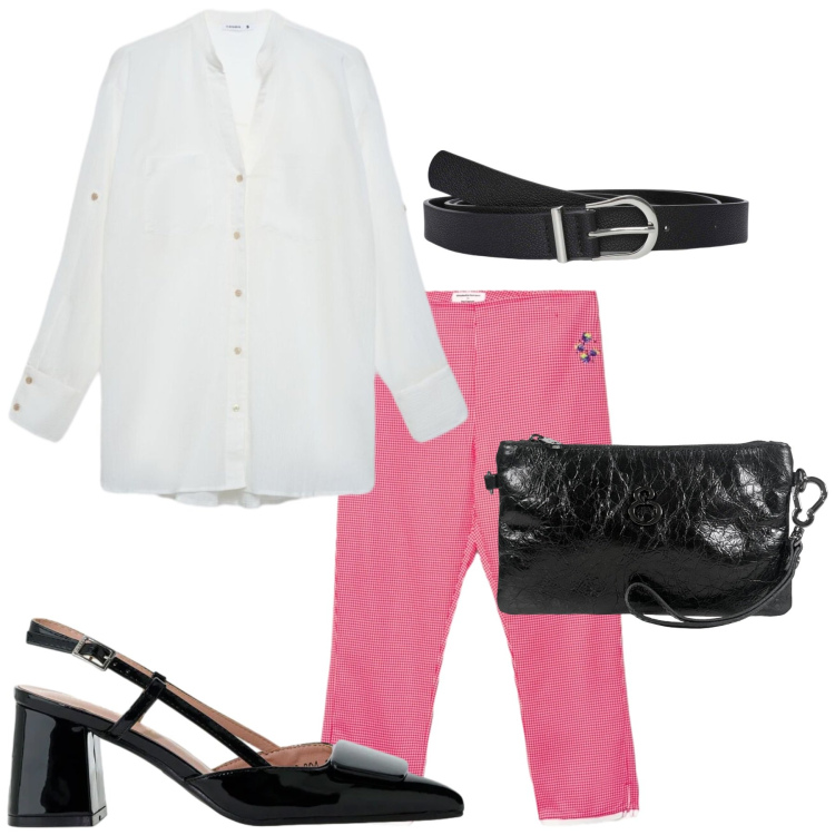 Outfit donna - Total look #2456596. Stile Basic per Ufficio. Abbinamento con cinture, pantaloni capri, camicie, décolleté, pochette.