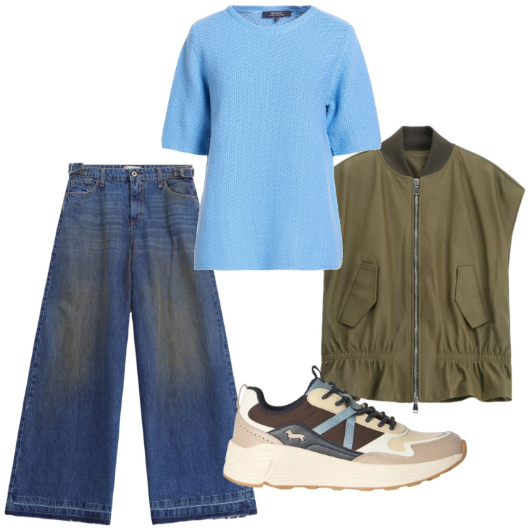 Outfit donna - Total look #2456600. Stile Casual per Tutti i giorni. Abbinamento con pullovers, sneakers, gilet, jeans.