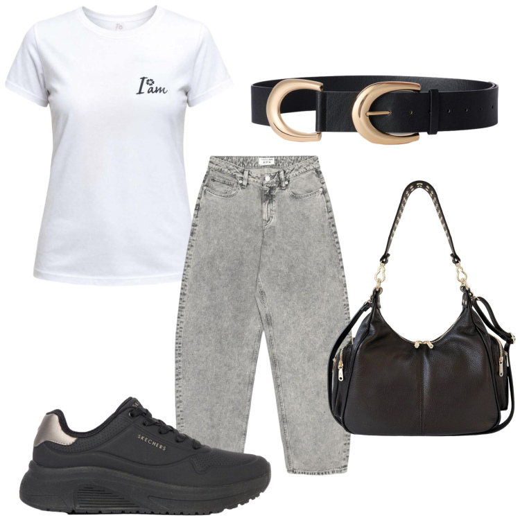 Outfit donna - Total look #2456602. Stile Basic per Tutti i giorni. Abbinamento con sneakers, jeans, cinture, t-shirt, borse a spalla.