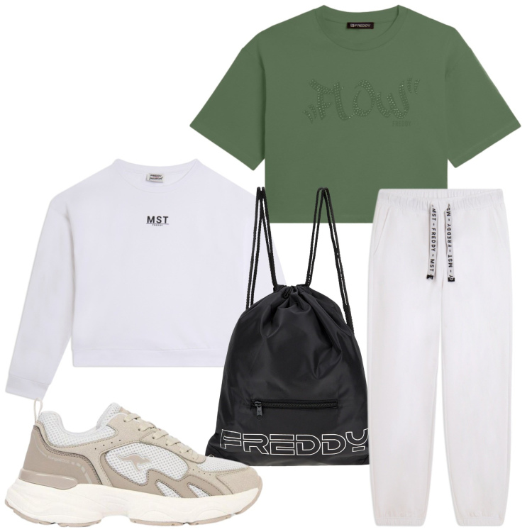 Outfit donna - Total look #2456605. Stile Sporty chic per Sport. Abbinamento con sneakers, zaini, pantaloni, t-shirt, felpe.