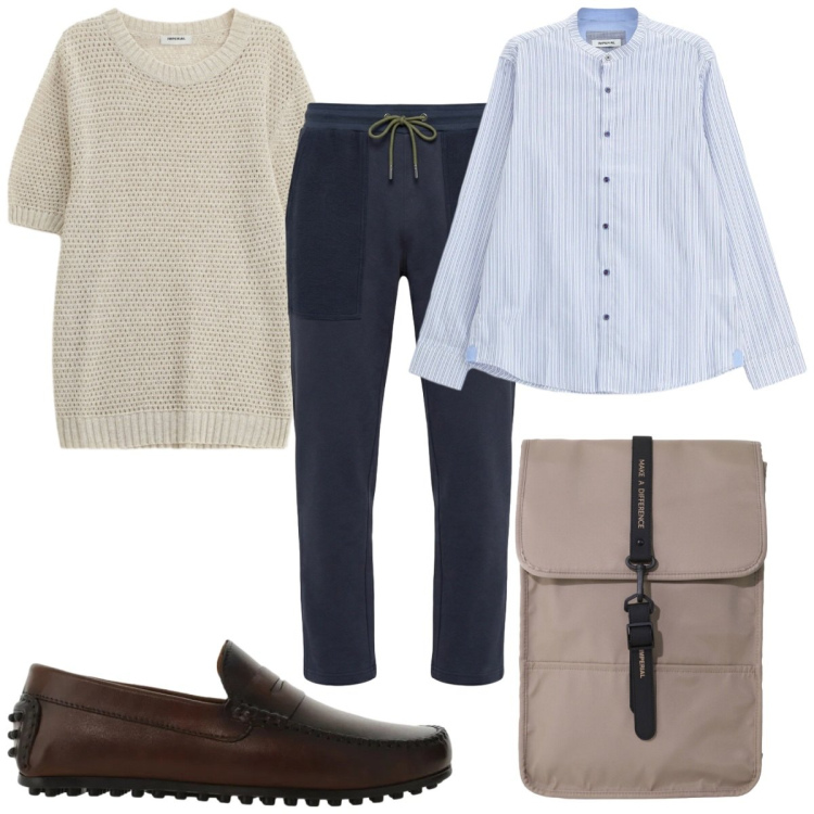 Outfit uomo - Total look #2456638. Stile Trendy per Tutti i giorni. Abbinamento con pantaloni, maglieria, camicie, scarpe stringate, borse sportive.