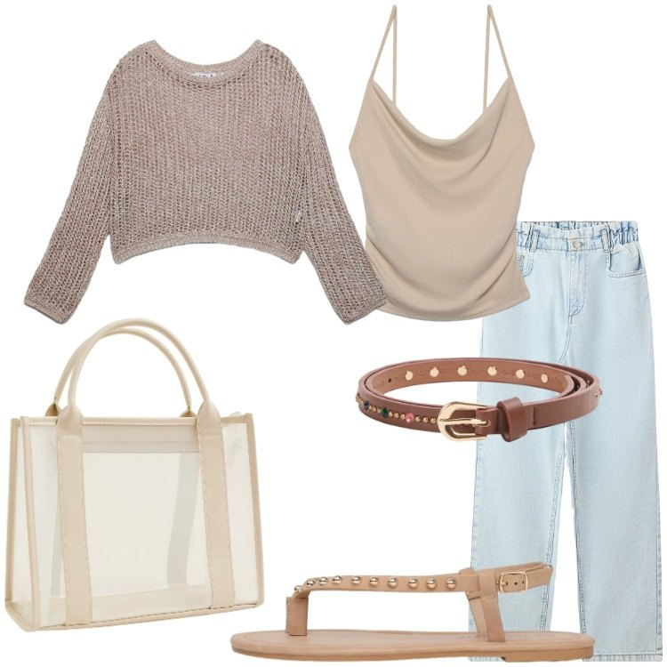 Outfit donna - Terranova - Infinite Summer. Stile Urban per Tutti i giorni. Abbinamento con maglieria, jeans, cinture, borse tote, ciabatte, canottiere.