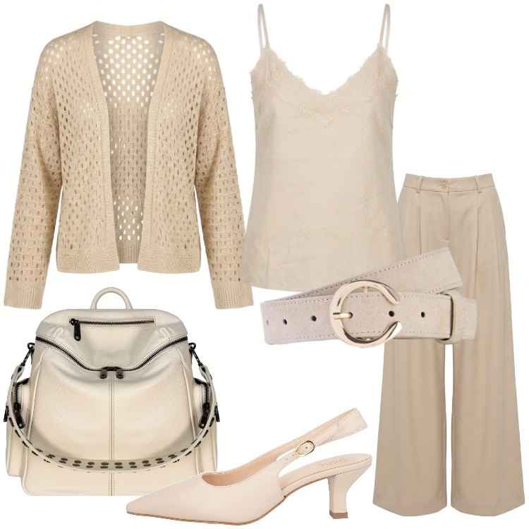 Outfit donna - Naturale in vacanza - Focus Donna Curvy. Stile Casual chic per Serata fuori. Abbinamento con décolleté, cinture, pantaloni, zaini, cardigans, top.