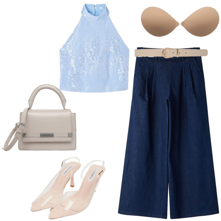 Outfit donna - Summer with Terranova!. Stile Chic per Serata fuori. Abbinamento con jeans, sandali col tacco, reggiseni, borse a tracolla, cinture, top.