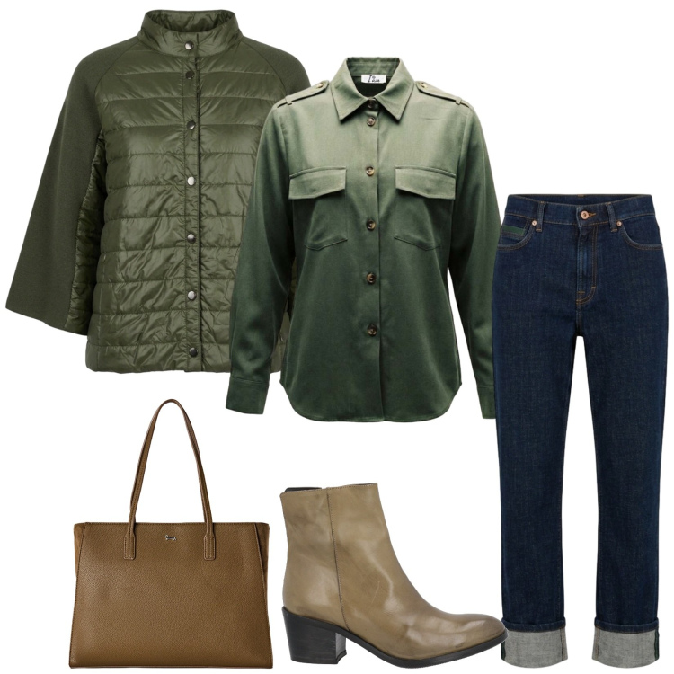 Outfit donna - Total look #2456684. Stile Casual chic per Tutti i giorni. Abbinamento con stivaletti, shopping bag, jeans dritti, camicie, blazer.