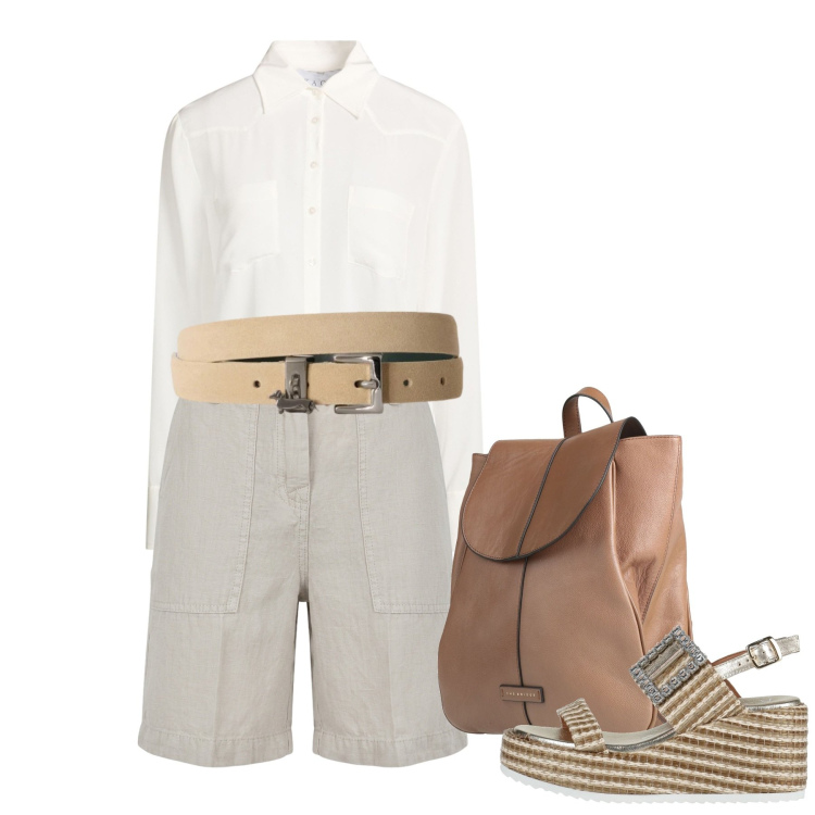 Outfit donna - Naturale in vacanza - Focus Donna. Stile Bon Ton per Tutti i giorni. Abbinamento con camicie, zaini, sandali in pelle, bermuda, cinture.