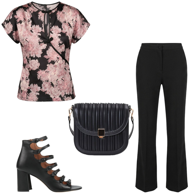 Outfit donna - Total look #2456691. Stile Chic per Serata fuori. Abbinamento con stivaletti, borse a tracolla, top, pantaloni.