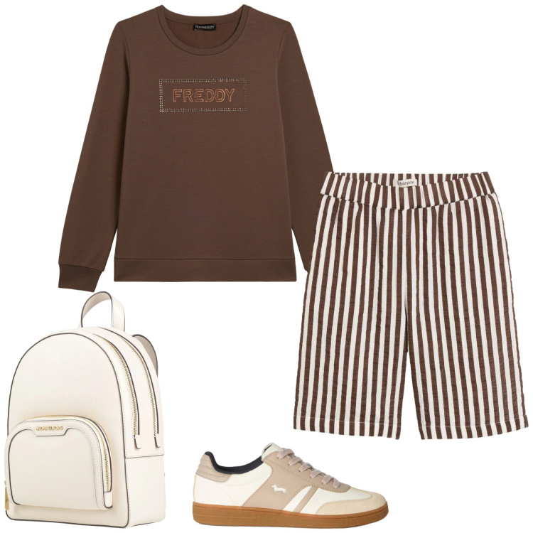 Outfit donna - Total look #2456695. Stile Urban per Tutti i giorni. Abbinamento con zaini, shorts, sneakers, felpe.