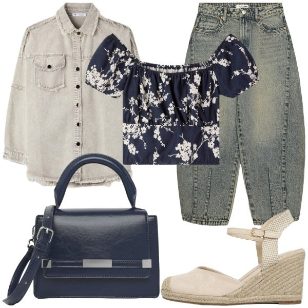 Outfit donna - Look di fine agosto. Stile Casual chic per Serata fuori. Abbinamento con bluse, jeans, zeppe, borse a tracolla, cappotti.
