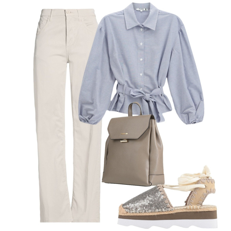 Outfit donna - Espadrillas argento. Stile Casual chic per Tutti i giorni. Abbinamento con zaini, pantaloni, décolleté, camicie.