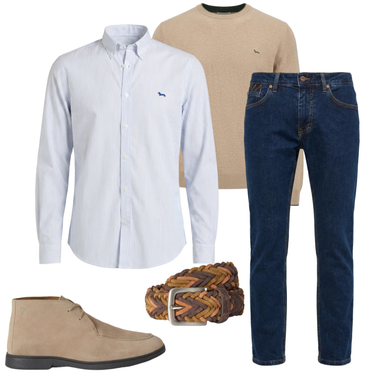 Outfit uomo - Total look #2456711. Stile Casual per Tutti i giorni. Abbinamento con pantaloni, camicie, cinture, maglieria, stivali e stivaletti.
