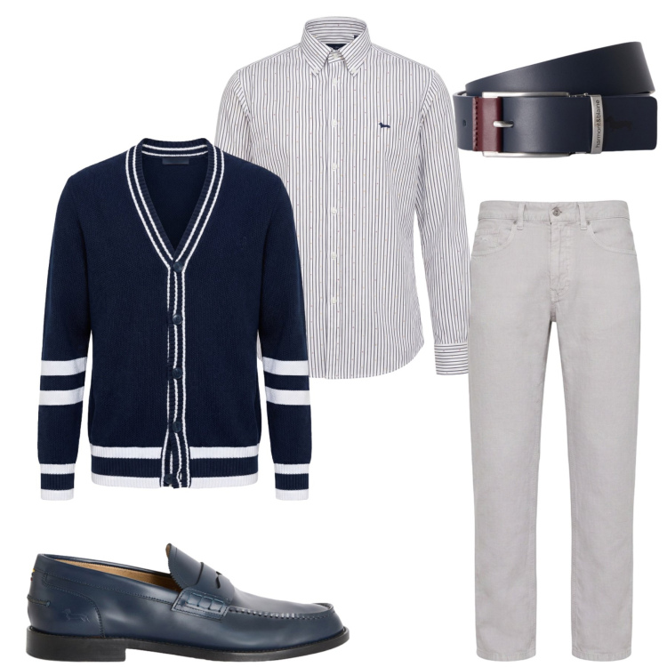 Outfit uomo - Total look #2456712. Stile Casual per Tutti i giorni. Abbinamento con cardigans, camicie, scarpe stringate, pantaloni, cinture.