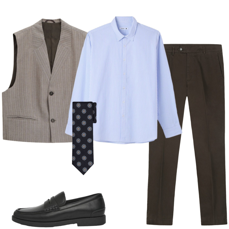 Outfit uomo - Total look #2456713. Stile Casual per Tutti i giorni. Abbinamento con gilet, camicie, scarpe stringate, cravatte, pantaloni chino.